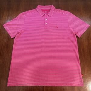 Tommy Bahama Island Zone Performance Polo Shirt Red Striped Men's Size Large